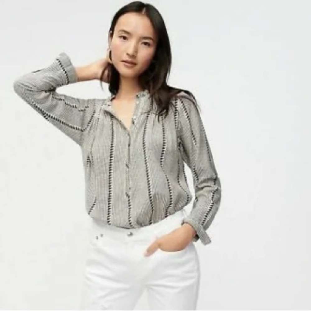 J.Crew Ruffleneck Classic Popover Shirt Shadow Stripe Size Large